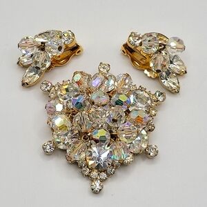 VTG Juliana Coordinating Set: Gold Tone, Clear Rhinestone, Cha-Cha AB Beads